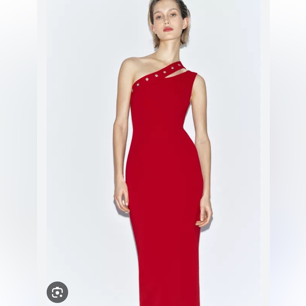 Zara Red One-Shoulder Midi Dress